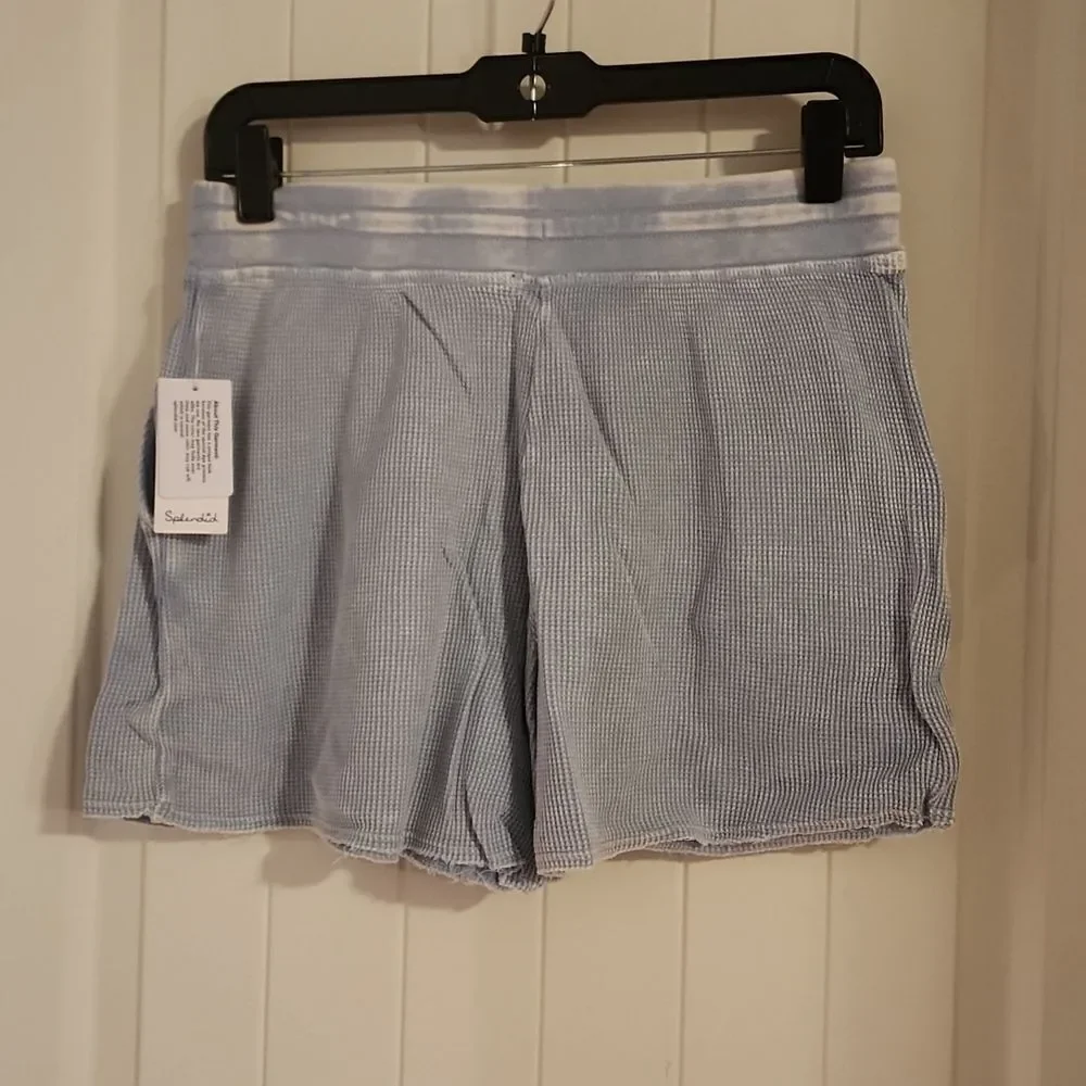 Splendid Women’s Large Mineral Wash Blue Thermal Raw Hem Lounge Shorts NWT - Picture 3 of 4